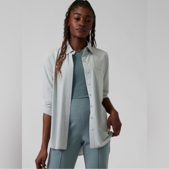 Athleta Tops - Athleta Ladies Urbanite Light Mint Pinstripe Button-Down Shirt XS